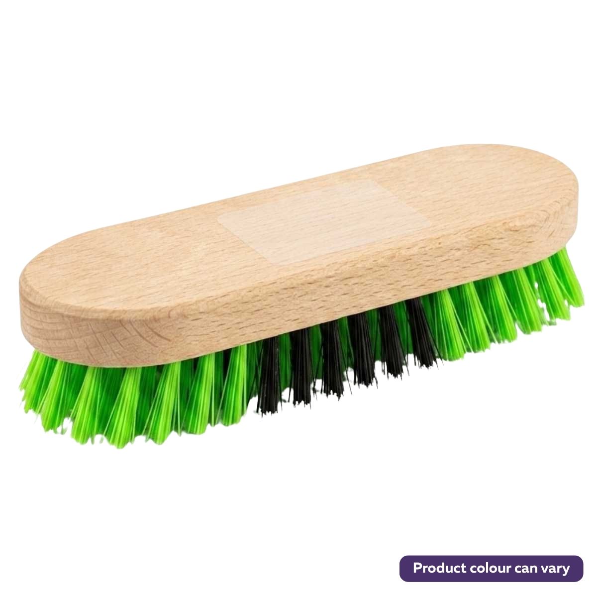The Zambak Plastik Wooden Carpet Brush features a sturdy handle and green-black synthetic bristles for deep carpet cleaning. Product color may vary. Brand: Zambak.