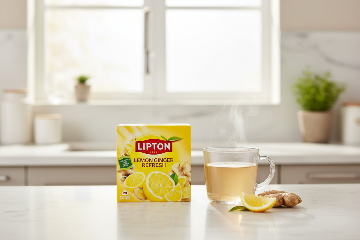 Lipton Lemon Ginger Refresh 20 Pyramid Tea Bags lifestyle image