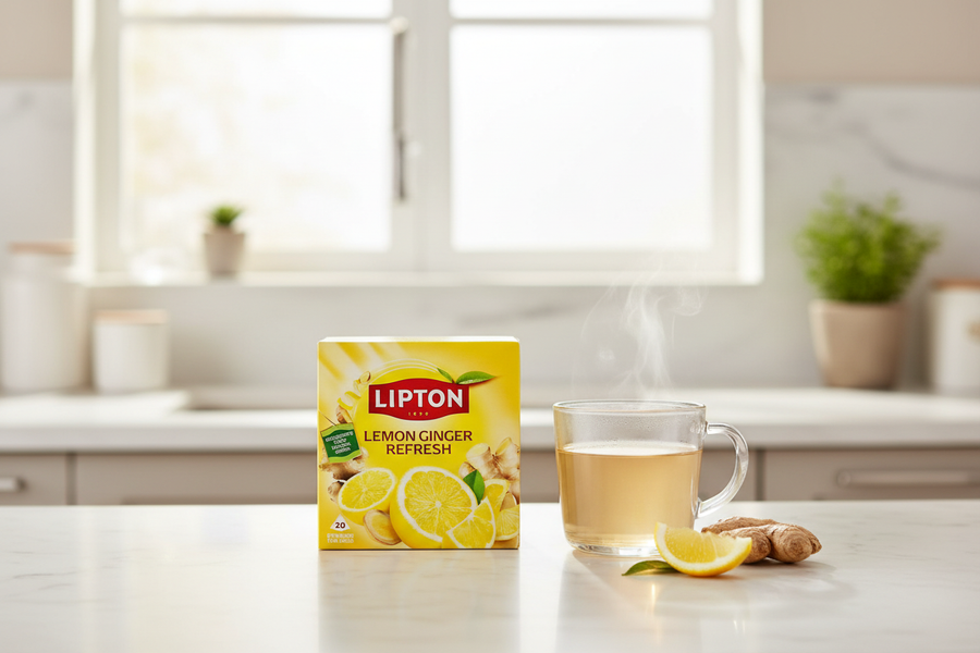 Lipton Lemon Ginger Refresh 20 Pyramid Tea Bags lifestyle image