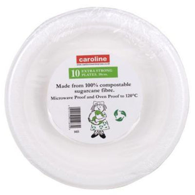Caroline - 10 Strong Plates Microwave & Oven Proof  Serving Party Compostable - 18cm - Continental Food Store