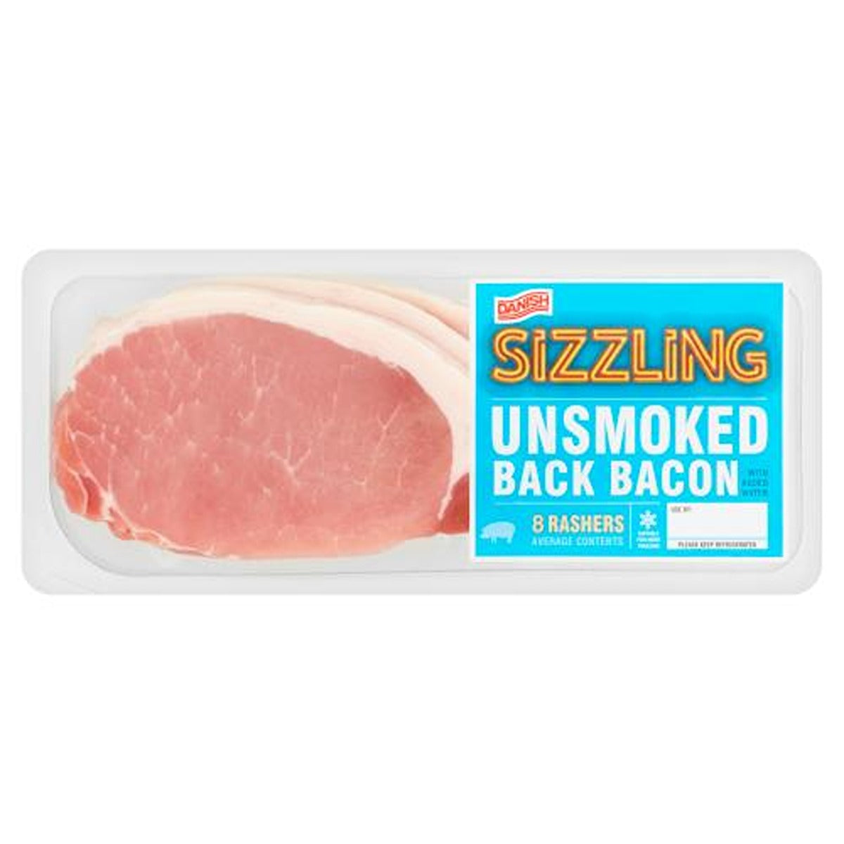 Danish Sizzling - Unsmoked Back Bacon - 8 Rashers 250g.