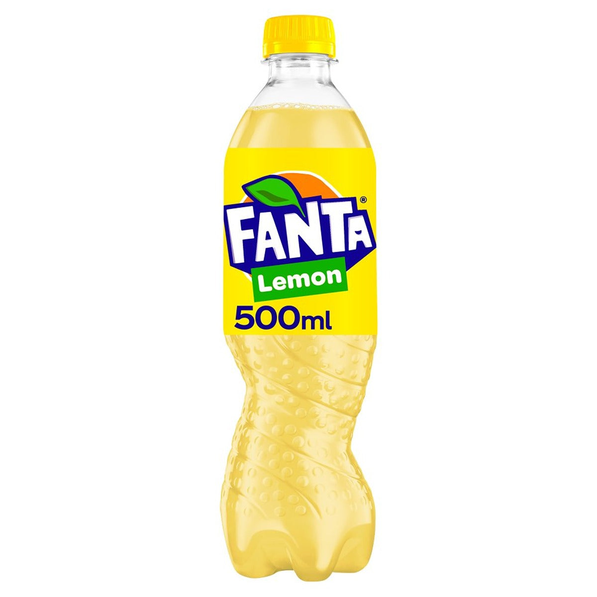 A Fanta - Lemon Bottle - 500ml with a yellow cap and a lemon graphic on the label.