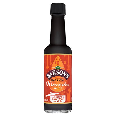 Sarson's Rich & Spicy Worcester Sauce (150ml) brings bold flavor to your cooking or Bloody Mary cocktails—classic taste from Sarson's in an easy-pour bottle.