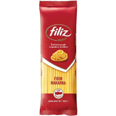 A 500g package of Filiz Oven Pasta from the Filiz brand, featuring red packaging and a pasta serving image on the front.