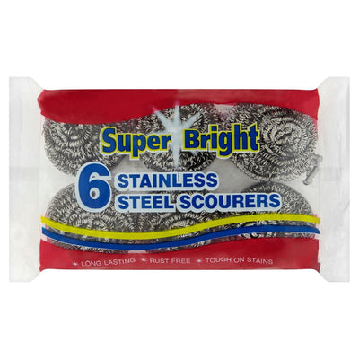 Super Bright - Stainless Steel Scourers - 6 pack - Continental Food Store