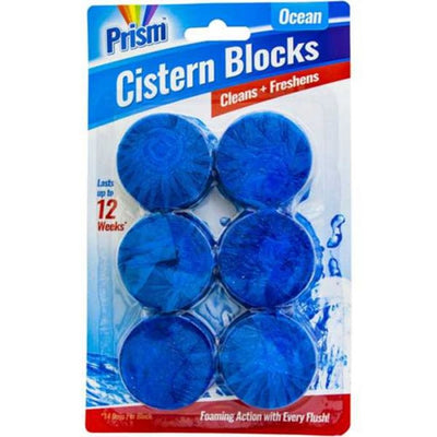 The Prism Toilet Bowl Freshener by Prism comes as a pack of 6 cistern blocks in blue, with plastic packaging. Each block lasts up to 12 weeks, offering continuous cleaning and freshness with every flush.