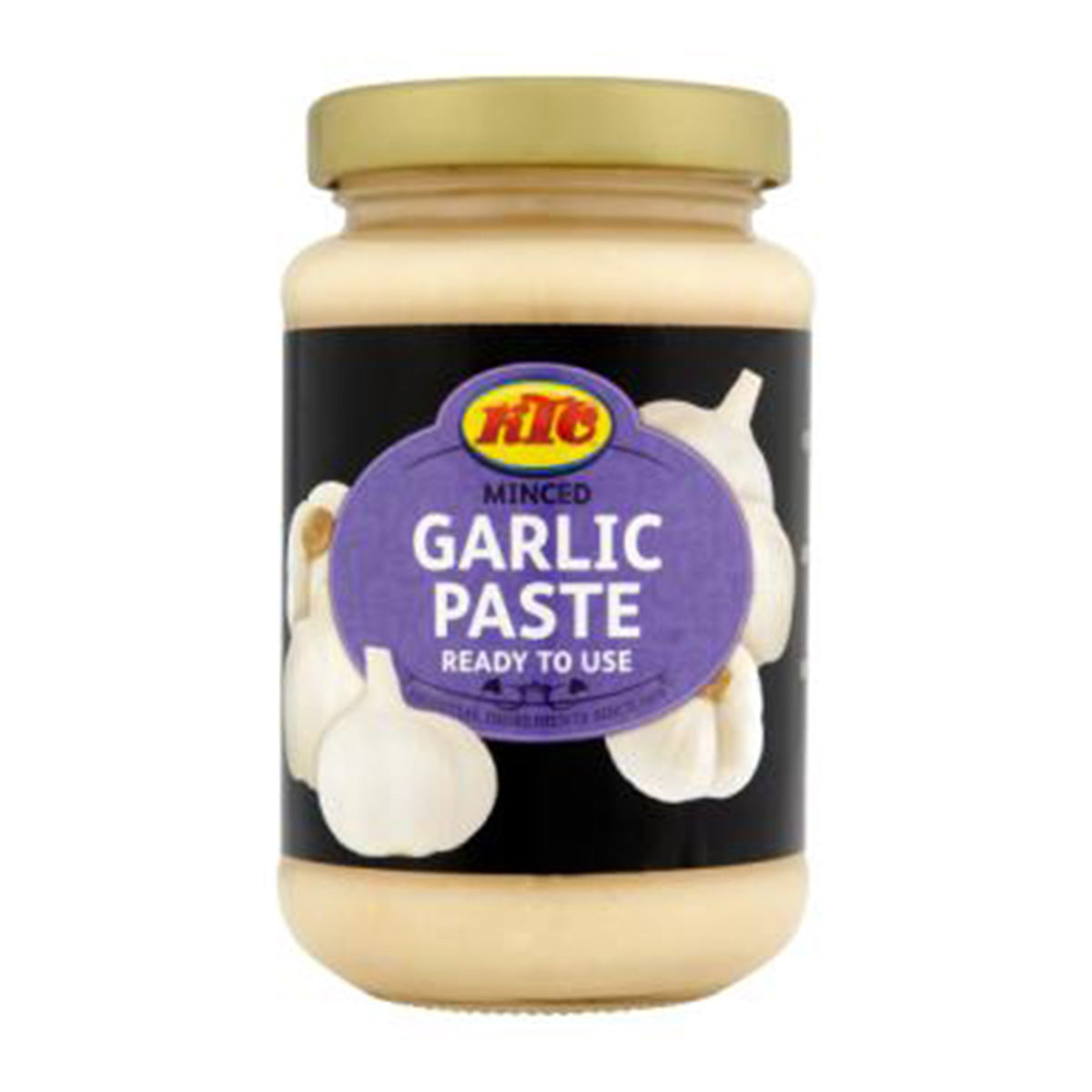 A jar of KTC - Minced Garlic Paste - 210g on a white background.