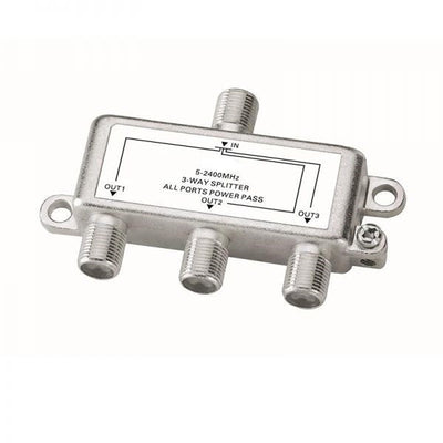 A close-up of the Power+ - 3 Way Satellite Splitter by Power+.