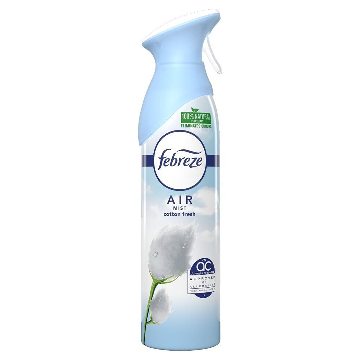 A bottle of Febreze Air Mist Cotton Fresh Air Freshener Spray - 300ml on a white background.