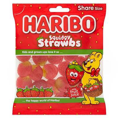 Haribo - Squidgy Strawbs Bag - 160g - Continental Food Store