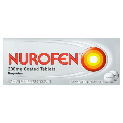 A pack of Nurofen 200mg ibuprofen tablets, 8 count, for targeted pain relief.