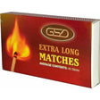 A box of GSD - Extra Long Matches by GSD, featuring a lit match and indicating an average of 45 sticks on the front.