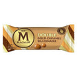 A close-up of a Magnum Double Gold Caramel Billionaire 85ml ice cream bar coated in a golden chocolate shell.