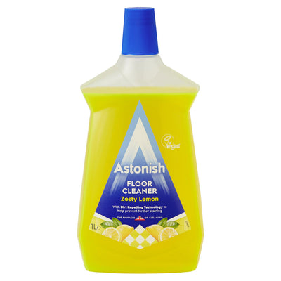 Astonish - Floor Cleaner Zesty Lemon, 1L bottle, features a blue cap and yellow liquid.