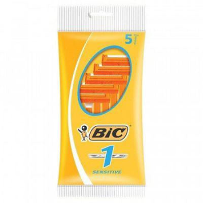 A package of orange BIC razors on a white background.