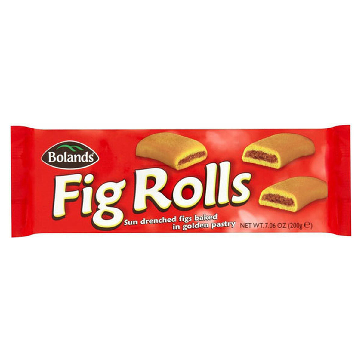 A bar of Bolands - Fig Rolls - 200g on a white background.