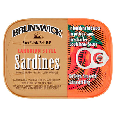 Brunswick - Canadian Style Sardines in Louisiana Hot Sauce - 106g - Continental Food Store