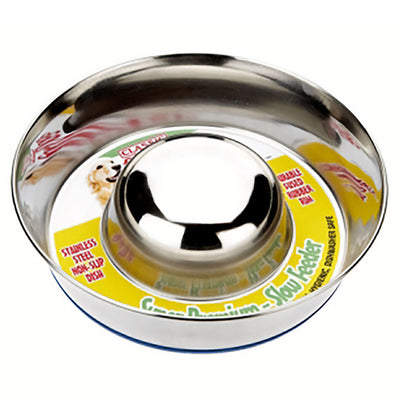 The Classic - Premium Stainless Steel Non-Slip Slow Feeder Dog Bowl (1700ml) by Classic Pet Products features a raised dome to help slow down your pet’s eating.