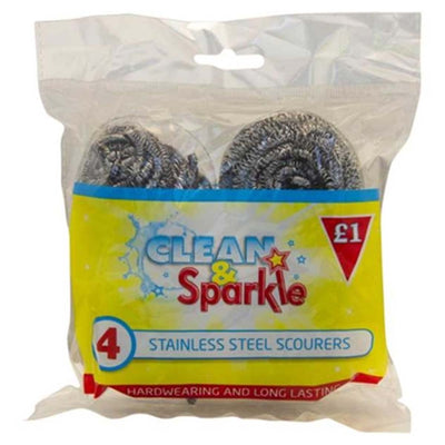 Clean & Sparkle - Stainless Steel Scourers - 4pcs - Continental Food Store