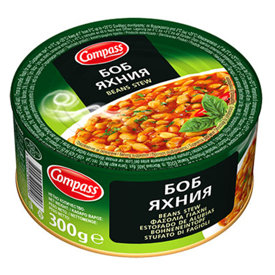 Compass - Beans Stew - 300g by Compass features a green label with a stew photo and multilingual info, making it a nutritious, convenient meal for travel or on the go.