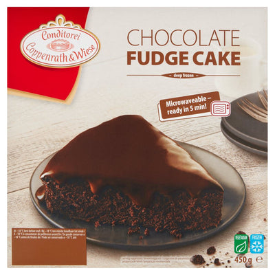 Conditorei Coppenrath & Wiese Chocolate Fudge Cake 450g: Microwaveable and ready in 5 minutes, featuring a rich chocolate cake slice with fudge topping.