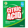 Dri-Pak Citric Acid Natural Appliance Descaler, 250g, comes in a green box featuring the "Clean & Natural" logo and "dp" branding in the top right corner.