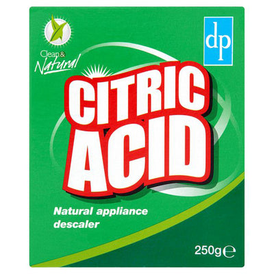 Dri-Pak Citric Acid Natural Appliance Descaler, 250g, comes in a green box featuring the "Clean & Natural" logo and "dp" branding in the top right corner.