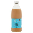 A 500ml clear glass bottle of Delamere Dairy Iced Coffee Latte with a blue label, offering premium, ready-to-drink coffee.