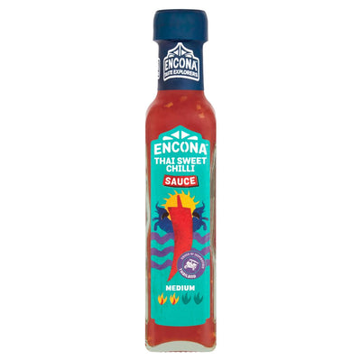 A bottle of Encona Thai Sweet Chilli Sauce - 142ml on a white background.