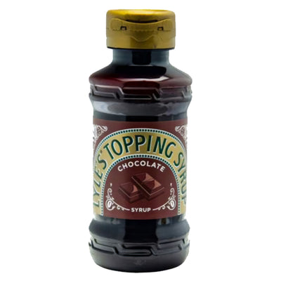 Lyle's Topping Syrup Chocolate (325g) comes in a plastic bottle with a gold cap and a label reading "Topping Syrup Chocolate"—ideal as a rich chocolate sauce for your favorite desserts.