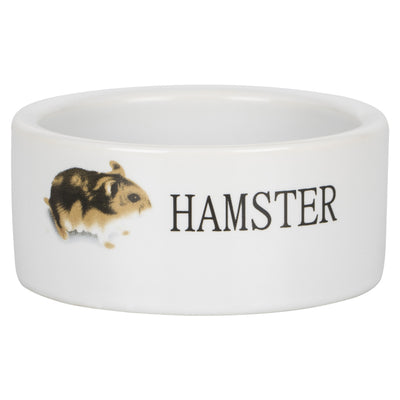 The Porcelain Pet - Hamster Bowl by Porcelain Pet is a white ceramic hamster bowl with a cute illustration and "HAMSTER" print, offering a durable and charming feeding solution for your pet.