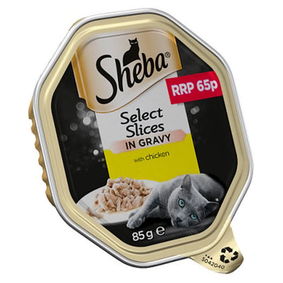 Sheba select slices in grey should be replaced with Sheba - Select Slices Chicken in Gravy Wet Cat Food Tray - 85g by Sheba.