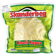 A vacuum-sealed Skanderbeg Fermented Whole Cabbage (1.9kg-2.2kg, varied weight), with tangy flavor and cabbage leaves, featuring bilingual labels in English and another language.