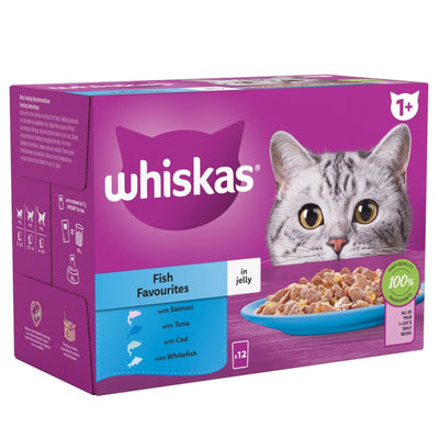 Whiskas - 1+ Fish Favourites Adult Wet Cat Food Pouches in Jelly - 12 x 85g - Continental Food Store