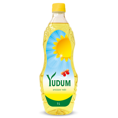 Yudum - Sunflower Oil - 1L by Yudum comes in a plastic bottle with a yellow cap and a label showing a sunflower and red butterfly, ideal for all your cooking needs.